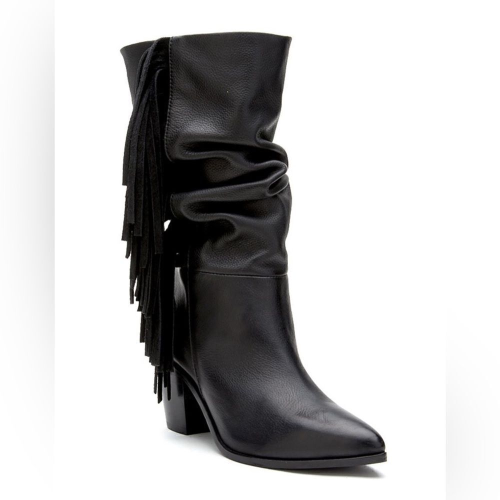 Matisse Brin Fringe Black Leather Block Heel Cowboy Boots sz 6
